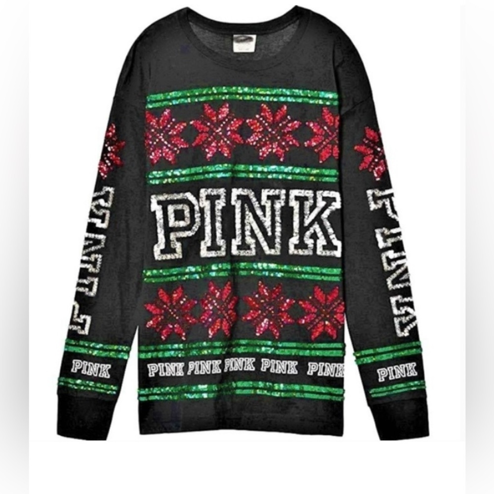 PINK Victoria's fair isles sequin long sleeve campus T